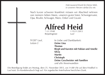 Traueranzeige von Alfred Heid von Pegnitz-Zeitung